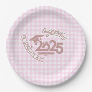 Faye and Lauren Pink Gingham Graduation 2025 Paper Plates