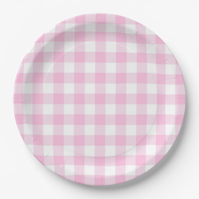 Faye and Lauren Pink Plaid Paper Plates (Front)