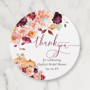 Faye Burgundy Fall Autumn Floral Thank You Favor Tags