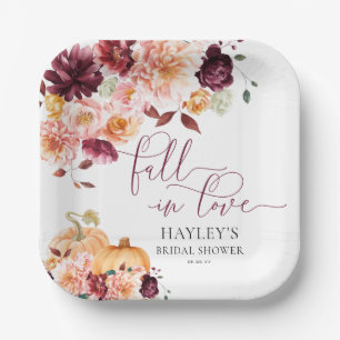 Faye Burgundy Fall In Love Autumn Bridal Shower Paper Plates