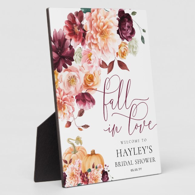 Faye Fall In Love Bridal Shower Welcome Sign Plaque (Side)