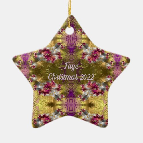 FAYE  Gold Christmas Star Fractal  Ceramic Ornam Ceramic Ornament