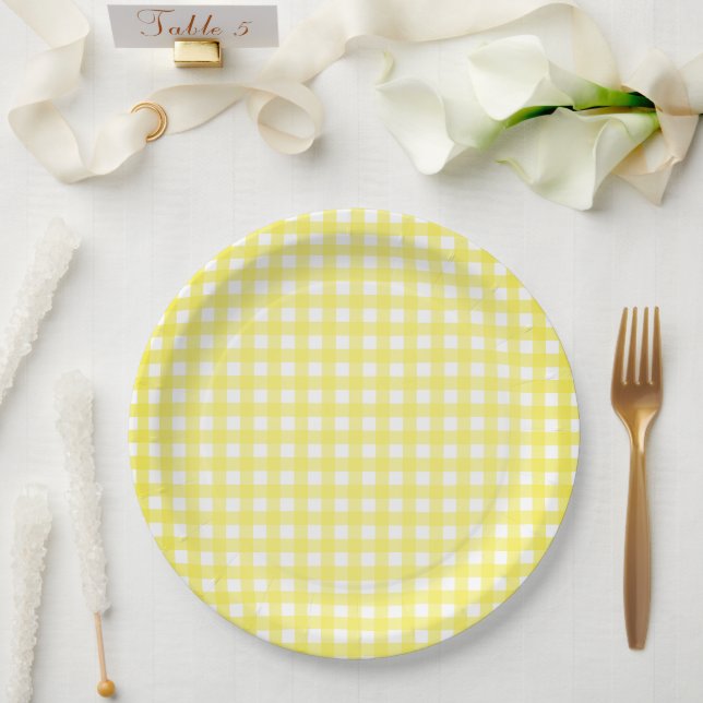 Faye Yellow Gingham Paper Plate (Wedding)