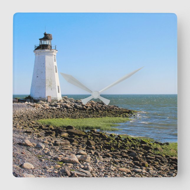 Fayerweather Island Lighthouse, Connecticut Square Wall Clock (Front)