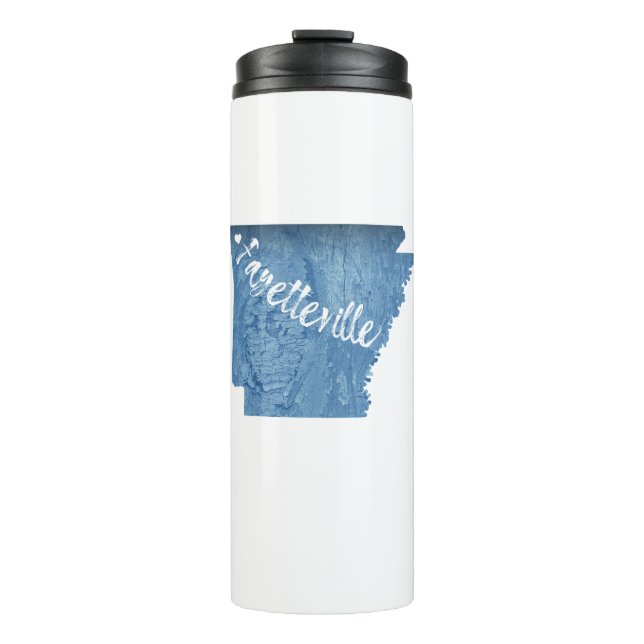 Fayetteville Arkansas Wood Grain Thermal Tumbler (Front)