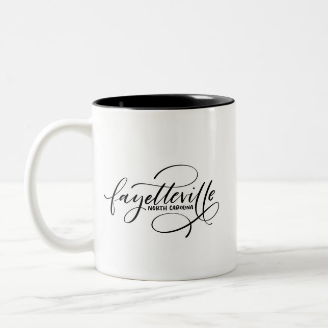 Fayetteville NC Strong Hand Lettered Two-Tone Coffee Mug (Left)