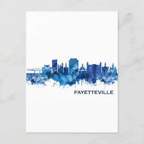 Fayetteville North Carolina Skyline Blue Invitation Postcard