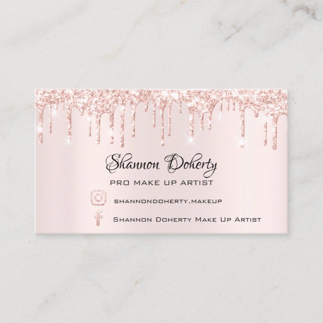 FB Insta Social Lash Rose Gold Drips Pink1 Business Card (Front)