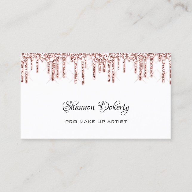 FB Insta Social Lash Rose Gold Drips White Business Card (Front)