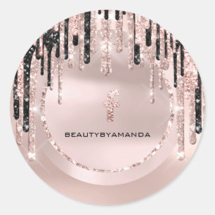 FB Social Media Makeup Artist Drips Rose Glitter Classic Round Sticker