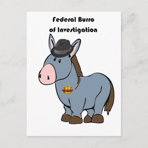 FBI Federal Burro of Investigation Donkey Cartoon Postcard