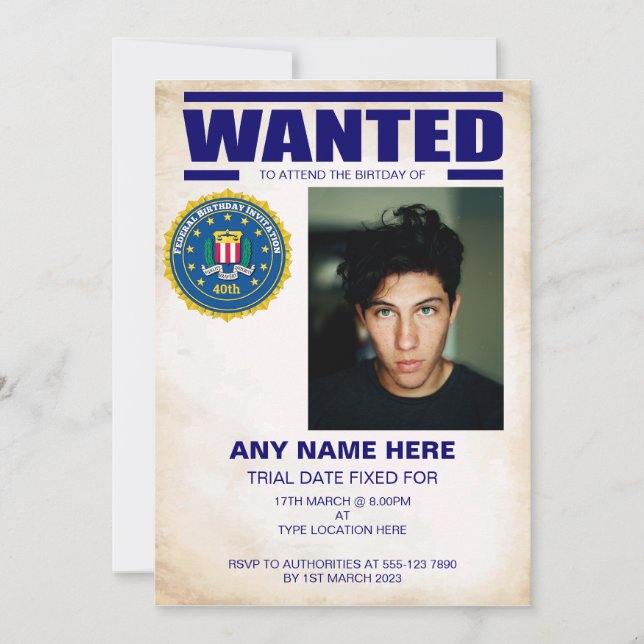 FBI Wanted Birthday Party Invitation (Front)