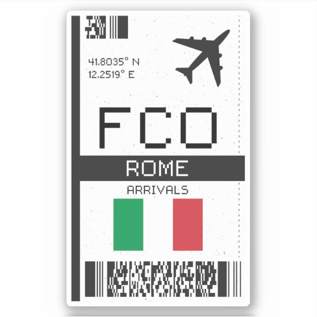 FCO Rome Boarding Pass - Italy Travel Sticker (Front)