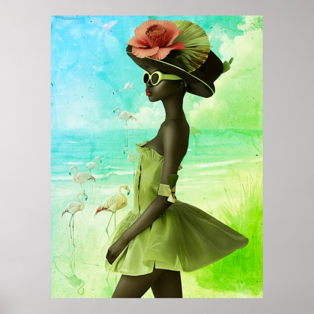 *~* FD2 25 Bold  Flamingo Tropical Black Woman  Poster (Front)