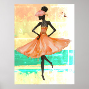 *~* FD2 28 Pink Flamingo Tropical Black Woman Poster