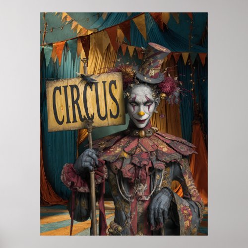 FD2 Circus Clown Art  25  Vintage Retro Carnival  Poster