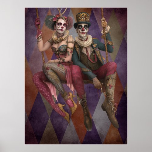 FD2 Circus Clown Art  30  Vintage Retro Carnival  Poster