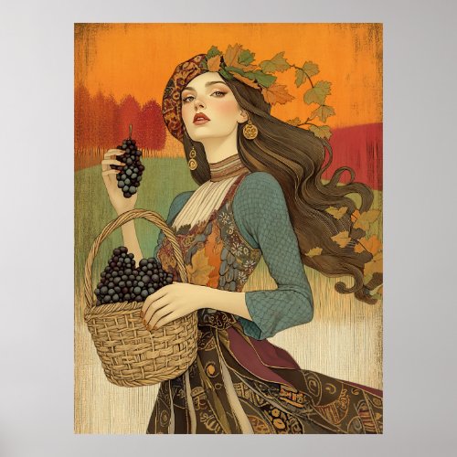 *~* FD2  Fall  Girl Autumn Retro Grapes  5 Poster