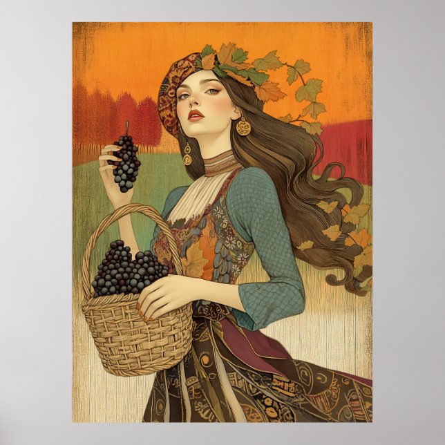*~* FD2  Fall  Girl Autumn Retro Grapes  5 Poster (Front)