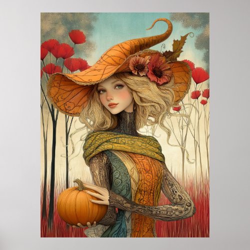 *~* FD2  Fall  Girl Autumn Retro PUMPKIN  8 Poster