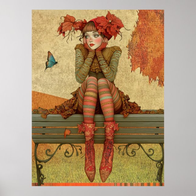 *~* FD2 Fall Whimsical Autumn Retro Butterfly 13 Poster (Front)