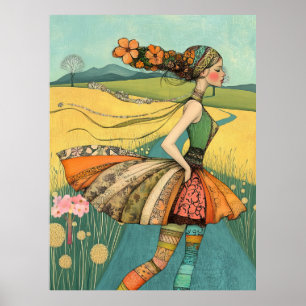 FD2 Floral Retro Whimsical Girl Art Vintage 17  Poster