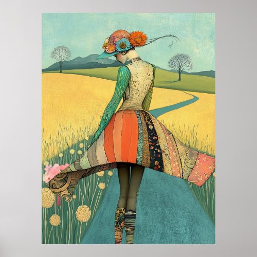 FD2 Floral Retro Whimsical Girl Art Vintage 34 Poster