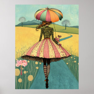 FD2 Floral Retro Whimsical Girl Art Vintage 7  Poster