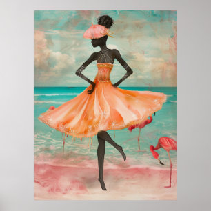 *~* FD2 Pink Flamingo Tropical Black Woman 28 Poster