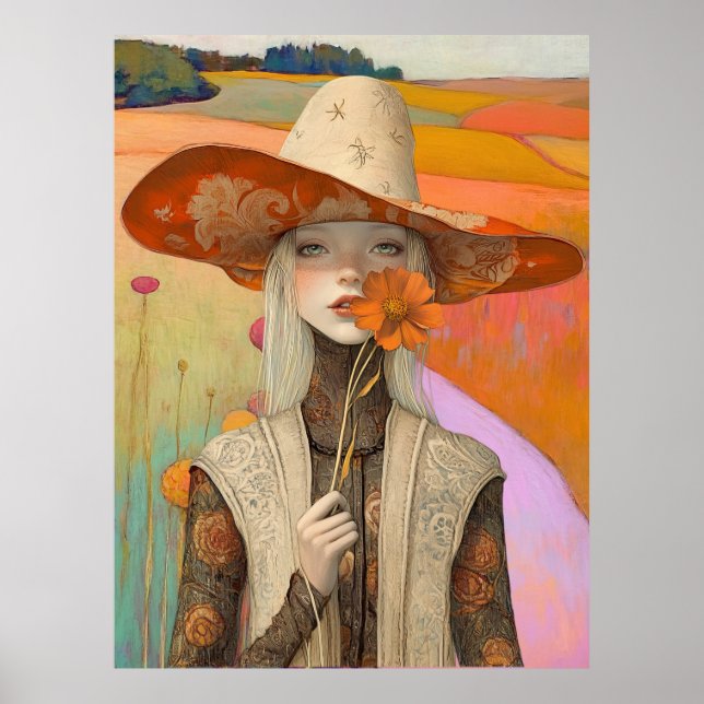 *~* FD2 Retro Floral  Fall Girl Autumn Hat 26 Poster (Front)