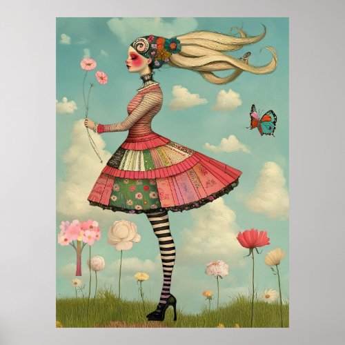 FD2 Retro Whimsical Girl Art Vintage Floral 13 Poster
