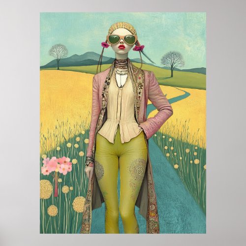FD2 Retro Whimsical Girl Art Vintage Floral 20 Poster