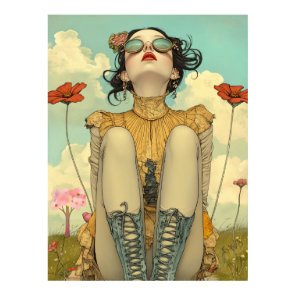 FD2 Retro Whimsical Girl Art Vintage Floral 26 Poster
