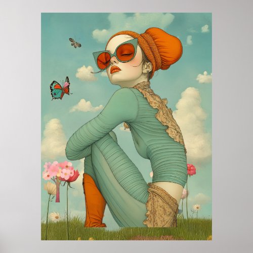 FD2 Retro Whimsical Girl Art Vintage Floral 31 Poster