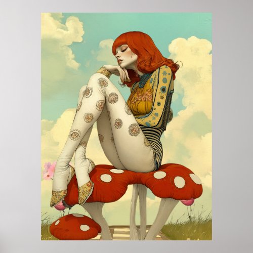 FD2 Retro Whimsical Girl Art Vintage Floral 32 Poster