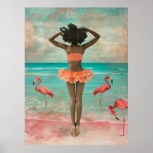 *~* FD2 Tropical Black Woman Pink Flamingo 36 Poster