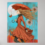 *~* FD2 UMBRELLA  Fall Girl Autumn Retro 28  Poster