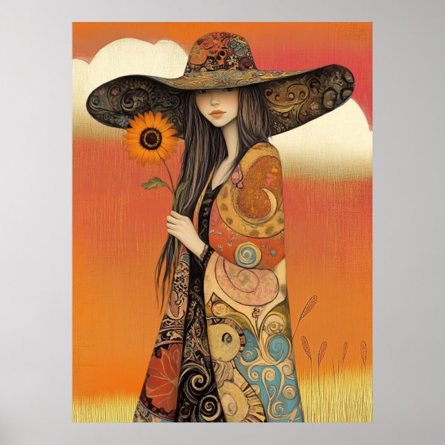 *~* FD2 Whimsical  Fall Girl Autumn Retro Hat 11 Poster (Front)