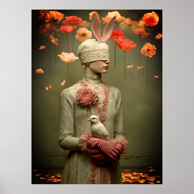*~* FD2 Woman 7 Surreal Floral White Dove Poster (Front)