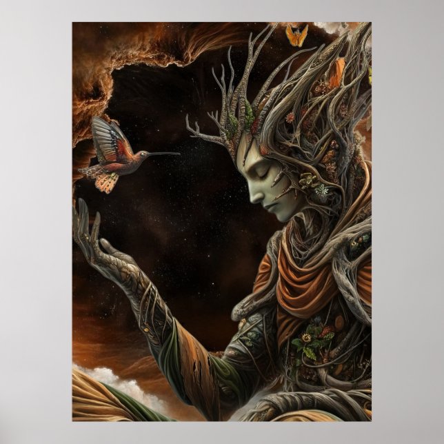 *~* FD3 29  Mystical MAN Earth Keeper HummingBird Poster (Front)