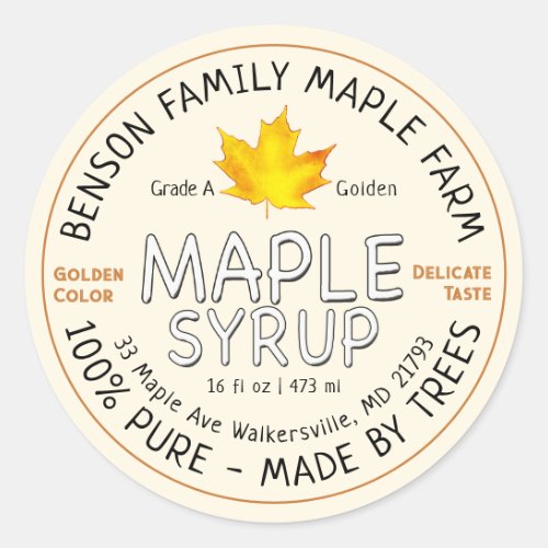 FDA Compliant Maple Syrup _ MADE BY TREES Red Leaf Classic Round Sticker