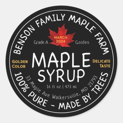 FDA Compliant Maple Syrup _ MADE BY TREES Red Leaf Classic Round Sticker