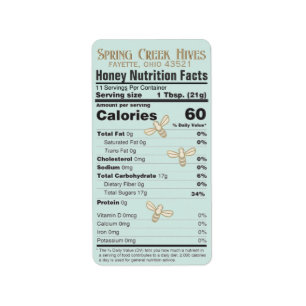 FDA Compliant Nutrition Fact Honey Label with Bees