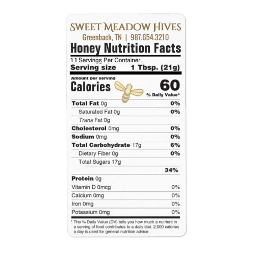 FDA Compliant Nutrition Honey Label 2022