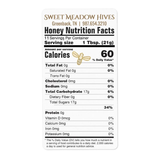 FDA Compliant Nutrition Honey Label 2022 (Front)