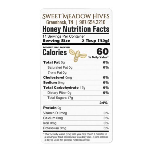 FDA Compliant Nutrition Honey Label 2023
