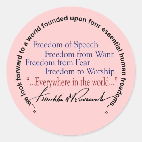 FDR Four Freedoms Tribute Classic Round Sticker