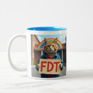 FDT Cat with Sign Rainbow Two-Tone Coffee Mug