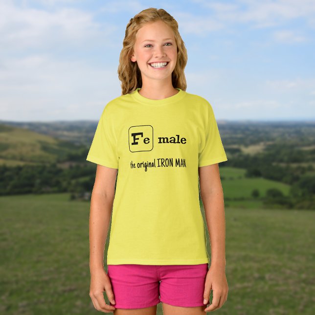 Fe male sports pun iron element T-Shirt (Yellow t-shirt color option)