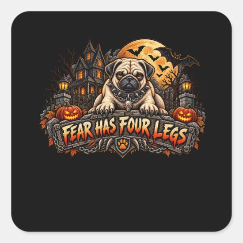 Fear Has Four Legs Pug Halloween Horror Guard Dog Square Sticker